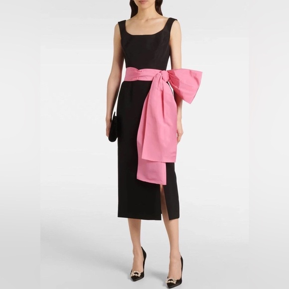Carolina Herrera Black midi Dress with Pink Accent size 6 - Picture 1 of 10